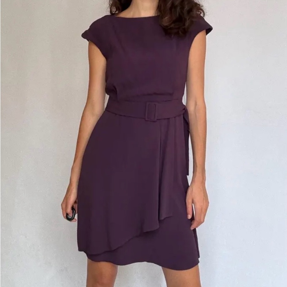 NWT - Massimo Dutti Deep Plum Belted Midi Dress - Size 8